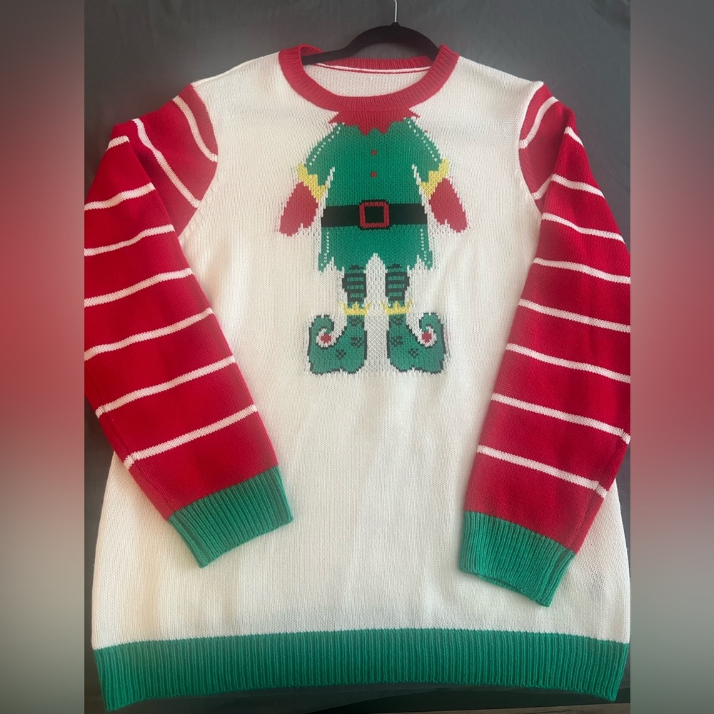 SHEIN White and Green Knit Sweater